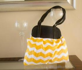 Yellow Chevron Large Pleated Purse - Large Bag - Diaper Bag - Tote Handbag - Book bag - School bag -'Showoff Bag'-'Show Off Bag'